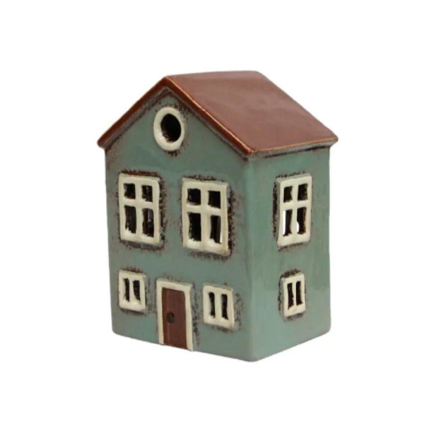 Tealight House Light Blue 16cm