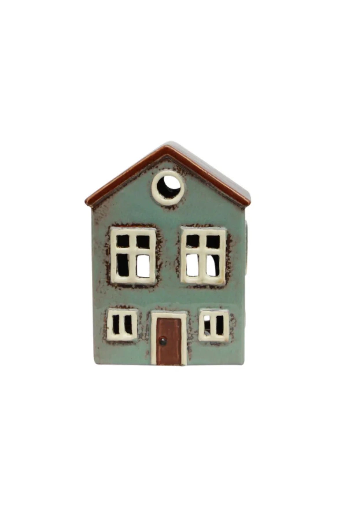 Tealight House Light Blue 16cm