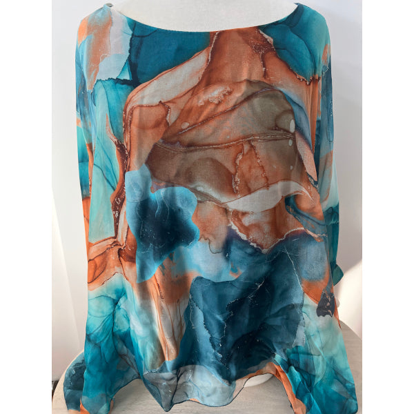 Watermark Silk Top Turquoise Abstract