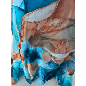 Watermark Silk Top Turquoise Abstract