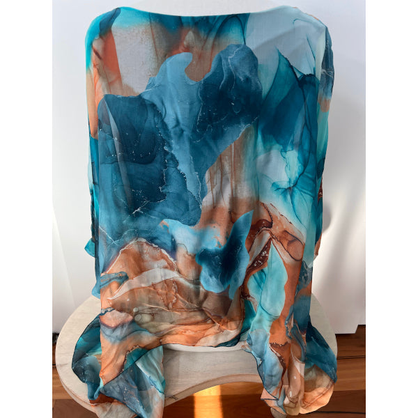 Watermark Silk Top Turquoise Abstract