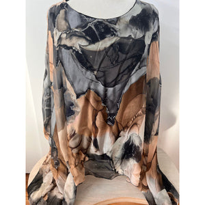 Watermark Silk Top Charcoal Abstract