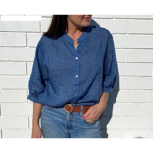 Worthier Linen Blouse Denim Blue