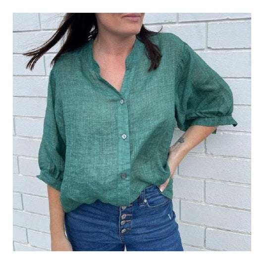 Worthier Linen Blouse Emerald