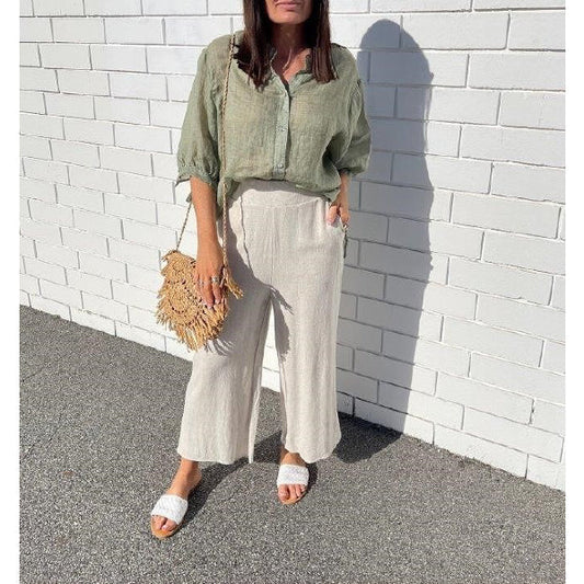 Worthier Linen Blouse Khaki